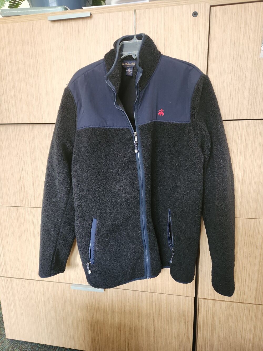 Brooks Brothers Men's Full-Zip Black & Navy Blue Sherpa Fleece Jacket Size XL